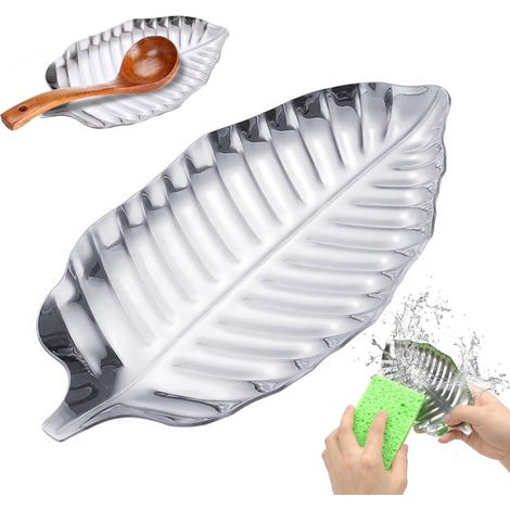 Porte-cuillères De Kitchen En Acier Inoxydable Argenté Forme Feuille, Adapté Plate De Cuisson.