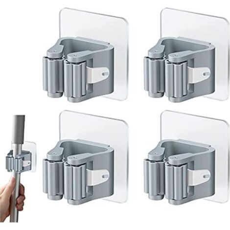 4 Stück Selbstklebender Wandbesenhalter, Mopp-clip, Wandbesenhalter Ohne Bohren, Wandbesenhalter, Grauer Besenhalter, Wandbesenclip Für Badezimmer Und Küchen
