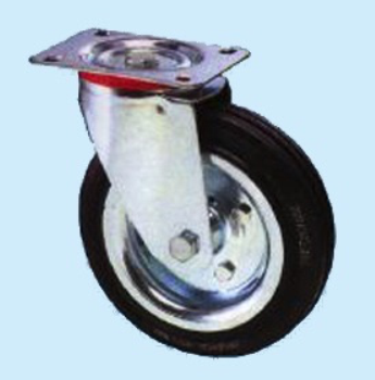 Gabelrad mit verzinkter Stahldrehplatte und Gummi -Ring - Ø200 mm.