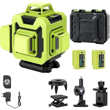 360° X 4 Laser-nivelliergerät Für Baustellen, Selbstnivellierend, 4d Mit 16 Laserlinien, Drehbarer Halterung, Fernbedienung, 2 2400 Mah-batterien, Selbstnivellierung Und Pulsmodi Für Den Außenbereich.