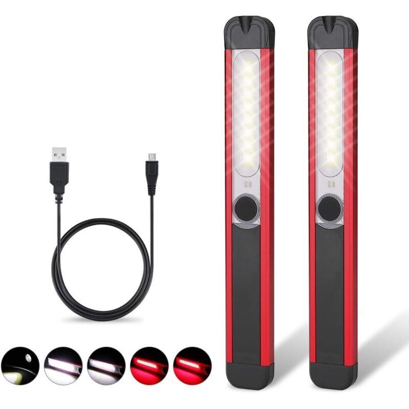 Arbeitslampe, Led-akku-taschenlampe, Wiederaufladbar, Cob-taschenlampe, 5 Modi, Magnetische Taschenlampe Für Auto, Garage, Atelier, Basteln, Camping (2 Stück)
