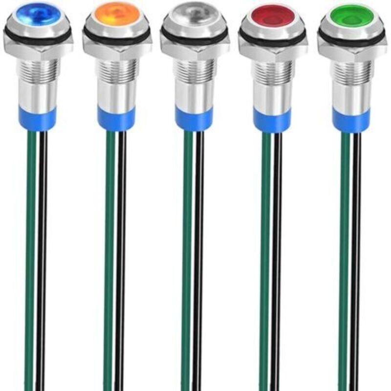 5 Stück 8 Mm 3 V-4,5 V-5 V-6 V-7,5 V-9 V Led-metallanzeige, Wasserdichte Signallampe Mit Draht (rot/orange/blau/grün/weiß)