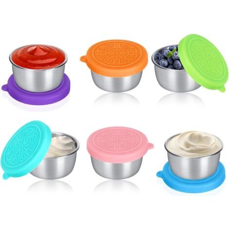 Set Mit 6 Mini-soßentöpfen Mit Deckel, 50 Ml, Edelstahl, Dressingbehälter Mit Silikondeckel, Kleiner Dressingbehälter