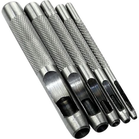 Lot Von 5 Poinçonnage-/perforator-/perforator-werkzeugen Für 2/3/4/6/8 Mm – Creux Poinçon Pour Faire Des Trous – Ceinture/cuire/liège/tissu/bracelet De Montre – Marteau – Acier