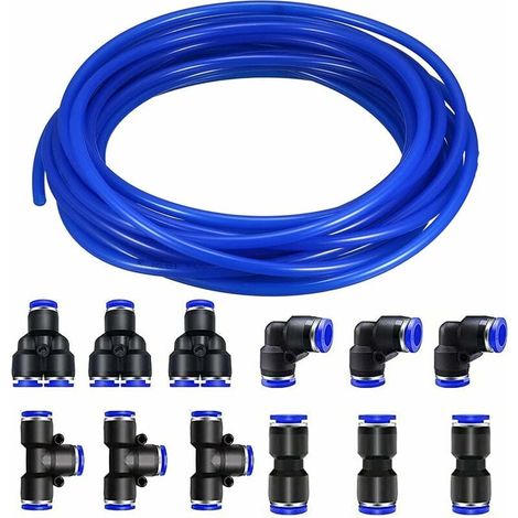 12 Pneumatische 4-mm-verbindungsstücke, Schnelle Luftdruckleitungen (in Form Von Y/in Form Von T/in Form Von L/in Form Von I) + 10 M Pneumatischer Schlauch Aus Pu, Pneumatischer Schlauch Aus Polyur