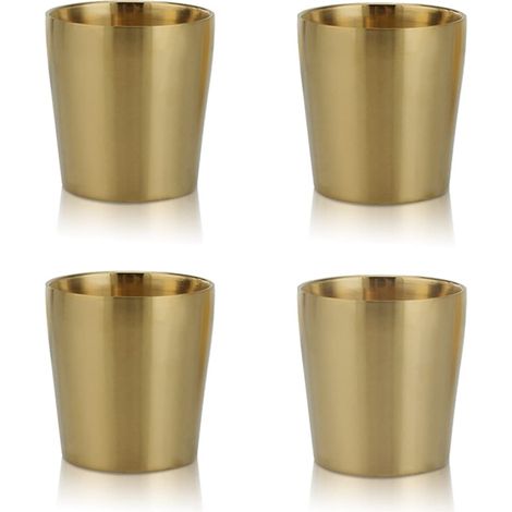 Ein Ensemble Aus 4 Kleinen Isothermen Tassen Mit Doppelter Füllung Aus Rostfreiem Edelstahl, Hergestellt Aus Ummantelbarem Metall, 175-ml-behälter.