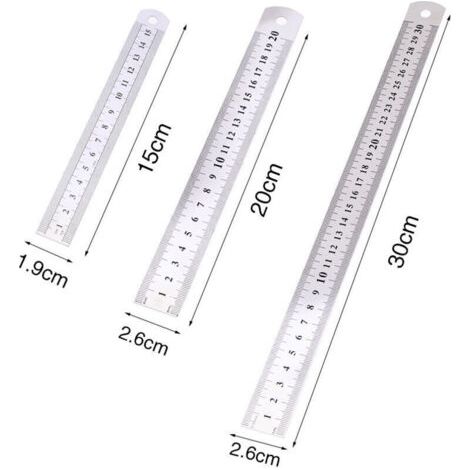 3-teiliges Lineal, 15 Cm, 20 Cm, 30 Cm, Lineal, Werkzeug Für Studenten Und Büro (edelstahl-lineal), Silber