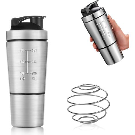 Shaker Proteine Shaker Proteine Construction Double Couche Amovible 600 + 200 Ml Vec Rondelle En Acier Inoxydable Pour