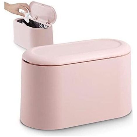 Jeezao Kleiner Tisch-mülleimer Mit Druckknopfdeckel Für Büro, Badezimmer, Küche Und Schlafzimmer, Aufbewahrung Von Tiernahrung (rosa)