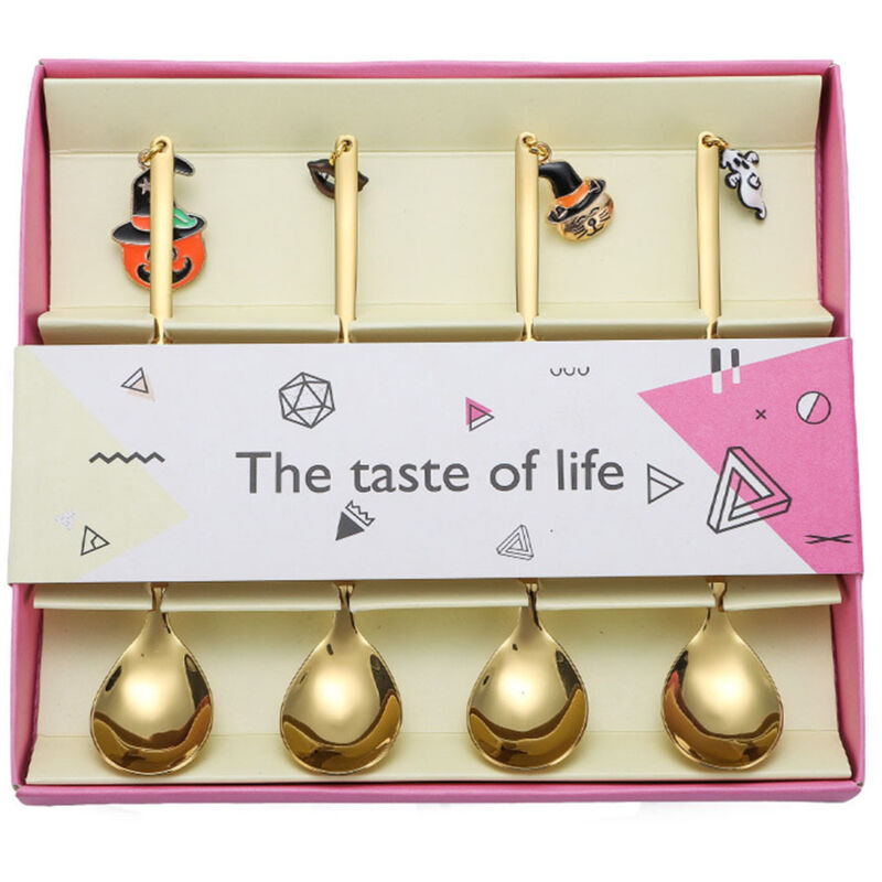Halloween-besteckset Aus Goldfarbenem Edelstahl, Dekorative Box