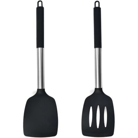 Set Mit 2 Kleinen Hitzebeständigen Silikonspateln Für Fisch, Eier, Pfannkuchen Und Mehr (2er-pack, Schwarz)