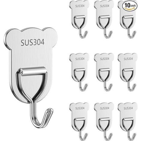 10er-pack Robuste Klebehaken Aus Edelstahl Für Badezimmer, Dusche, Küche, Schlüssel, Tür, Außenbereich, Heimwerker