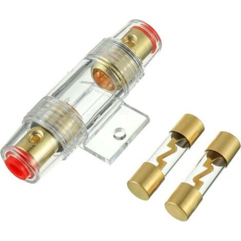 1 Vergoldeter Inline-agu-sicherungshalter Und 2 Vergoldete Glas-agu-sicherungen 40 A Für Den Sicherheitsschutz Von Kfz-audio (40 A)