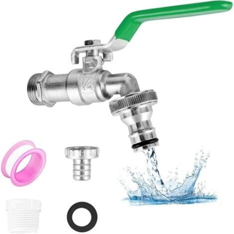 1/2-zoll-gartenwasserhahn Aus Messing, Rostfrei Und Frostsicher, Mit 2 Kostenlosen Schlauchanschlüssen, 1 Rolle Dichtungsband, Außenwasserhahn Aus Messing Für Den Garten