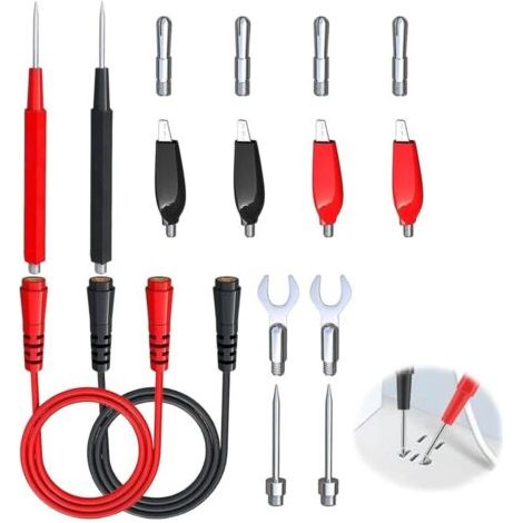 16-teiliges Multimeter-messleitungsset Mit Krokodilklemme Und 4-mm-bananensteckern, Isolierten Prüfspitzen, Austauschbarer Multimeter-prüfspitze Für Kfz-diagnose Und Professionelle Elektrische Prüfung