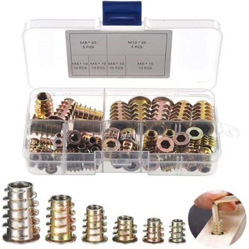 50-teiliges Sechskantmuttern-sortiment Aus Zinklegierung, Mutterneinsätze M4/m5/m6/m8/m10 Möbel-innensechskantschraube, Für Holzmöbel