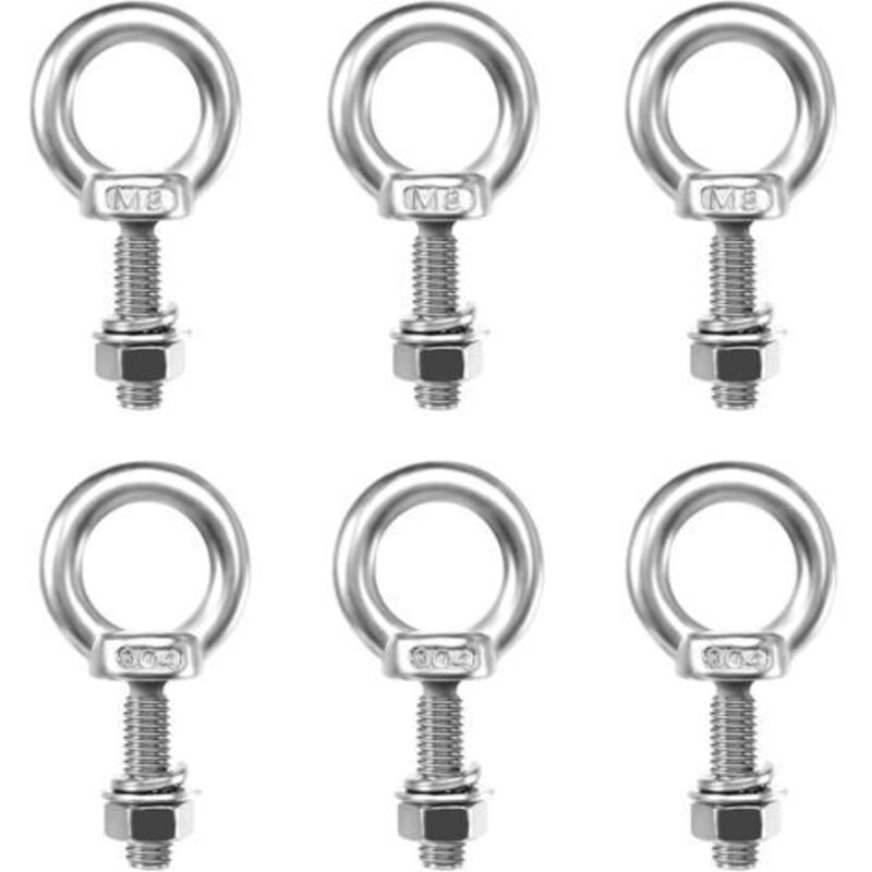6 Stück M8-ringschraube, Rund, Edelstahl, M8 × 30 Mm, Ringschraube Mit Muttern, Unterlegscheiben, Ösenschrauben Zur Rollenbefestigung, Zum Aufhängen