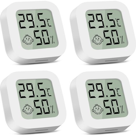 Thermo- Und Hygrometer Für Den Innenbereich, Mini-thermometer Mit Numerik, 4 Teile, Temperaturüberwachung Für Babyzimmer, Büro, Salon, Weiß.