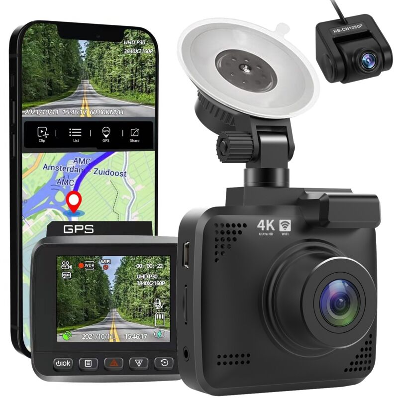 V53 True 4k Full Hd 2160p Smart Driving Recorder, 4k Dual-kamera + 1080p Rückfahrkamera, Mit Autoladegerät