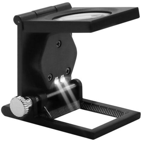 Tischlupe, 10 X 25 Mm, Fadenzähler, Zinklegierung Und Glas, Faltbar, Mit 2 Led-leselupe, Große Linse Für Arbeit, Büro, Zuhause, Reparatur, Hobby, Basteln, Zeitungen (schwarz)