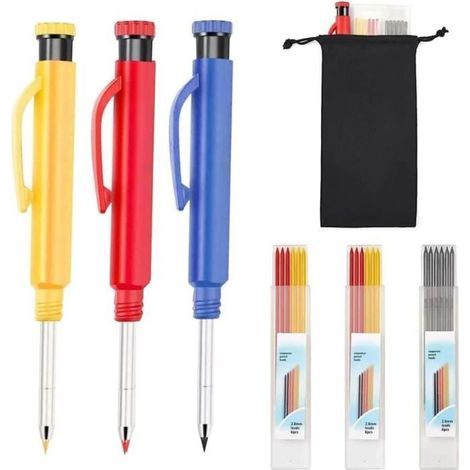 Baustellenbleistift – Set Mit 3 Zimmermannsbleistiften – Bleistiftspitzer Inklusive – Weiß