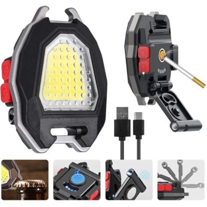 Pr Multifunktions-schlüsselanhänger-notfall-led-licht: Wiederaufladbare Usb-mini-schlüsselanhänger-taschenlampe, Wasserdichte Cob-taschenlampen Mit Zigarettenanzünder Für Camping, Reparatur, Notbeleuc