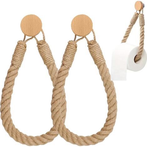 2 Stück Selbstklebender Toilettenpapierhalter, Toilettenpapierhalter, Toilettenpapierhalter, Badezimmer-toilettenpapierhalter, Holzseil, Rustikaler Handtuchring