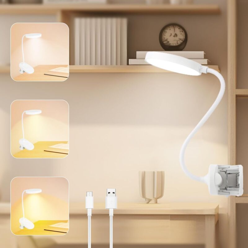 Klemmlampe 20 Led-lampe, Wiederaufladbare Schreibtischlampe, Flexible Nachttisch-klemmlampe, Leselampe 3 Beleuchtungsmodi Und Dimmbare Helligkeit, Für Büro, Kleine Klemmlampe Zum Lesen Im Bett