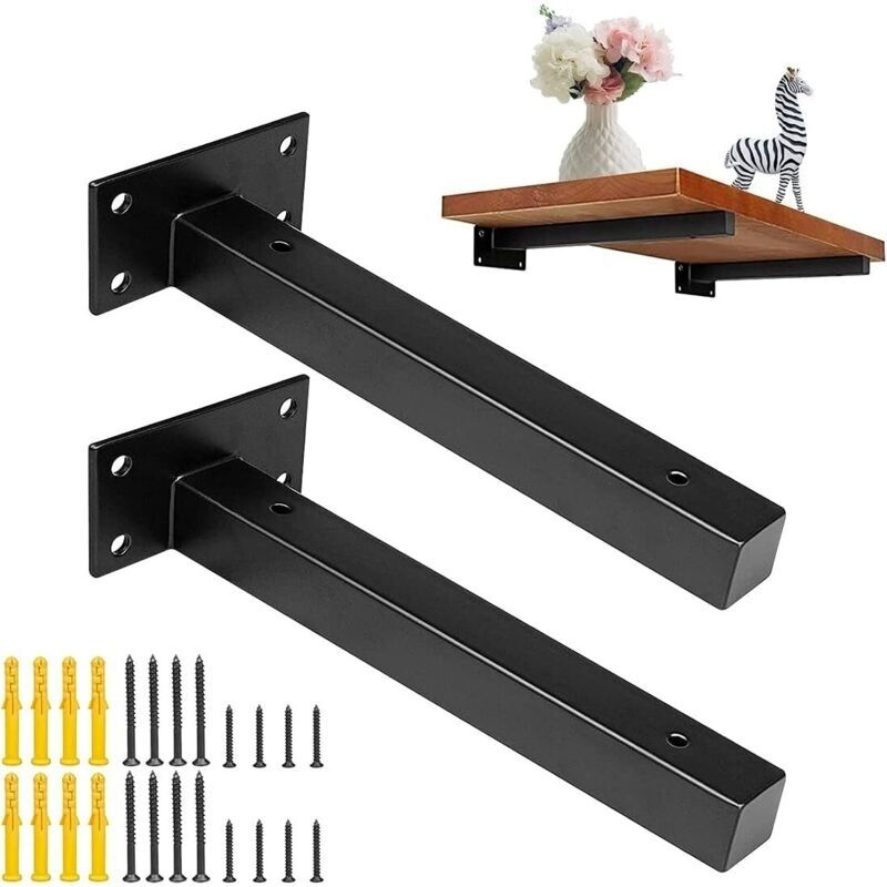Stützen Equerre Etagere 25 Cm, Equerre Industrielle Etagere Murale Fixierung Unsichtbare Stützen Vintage Equerre Murale Equerre Metallique Bricolage Noir Avec Vis (2 Stück)隆-