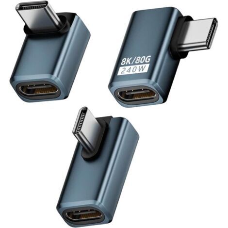 Set Mit 3 Um 90° Abgewinkelten Usb-c-adaptern – Kompatibel Mit Thunderbolt 5, 240 W, 80 Gbit/s, 8k@60 Hz – Usb-c-schnellladung Für Macbook, Iphone 15, Steam Deck, Samsung