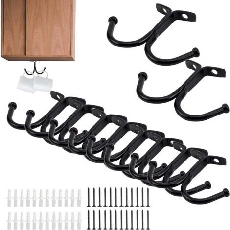 Hängender Getränkehalter, 12 Stück, Schwarze Tassenhaken, Haken Und Kleiderhaken Für Zuhause, Schwarzer Doppelhaken, Hängender Kaffeetassenhalter Für Zuhause, Garderobe, Badezimmer, Küche