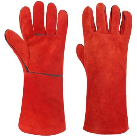 Lange Schweißerhandschuhe Aus Leder, Hitze- Und Feuerbeständig – Für Ofen, Grill, Backen, Kamin, Gartenarbeit – Rot