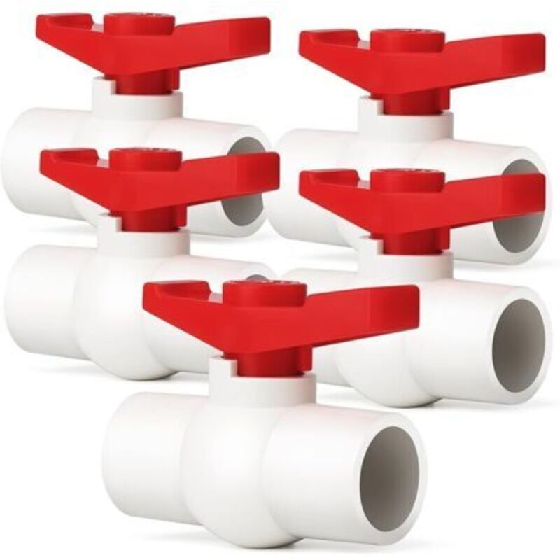 5 Stück 20 Mm Außendurchmesser, Weißer Pvc-kugelhahn Mit Glattem Griff, Geeignet Für Die Wasserdurchflusskontrolle