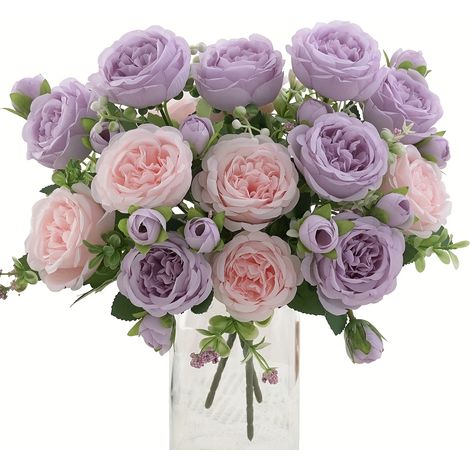 Pivoines Artificielles (lot De 3 Tiges) - Bouquet De Fausses Pivoines - Tischdekoration (vase Nicht Im Lieferumfang Enthalten)