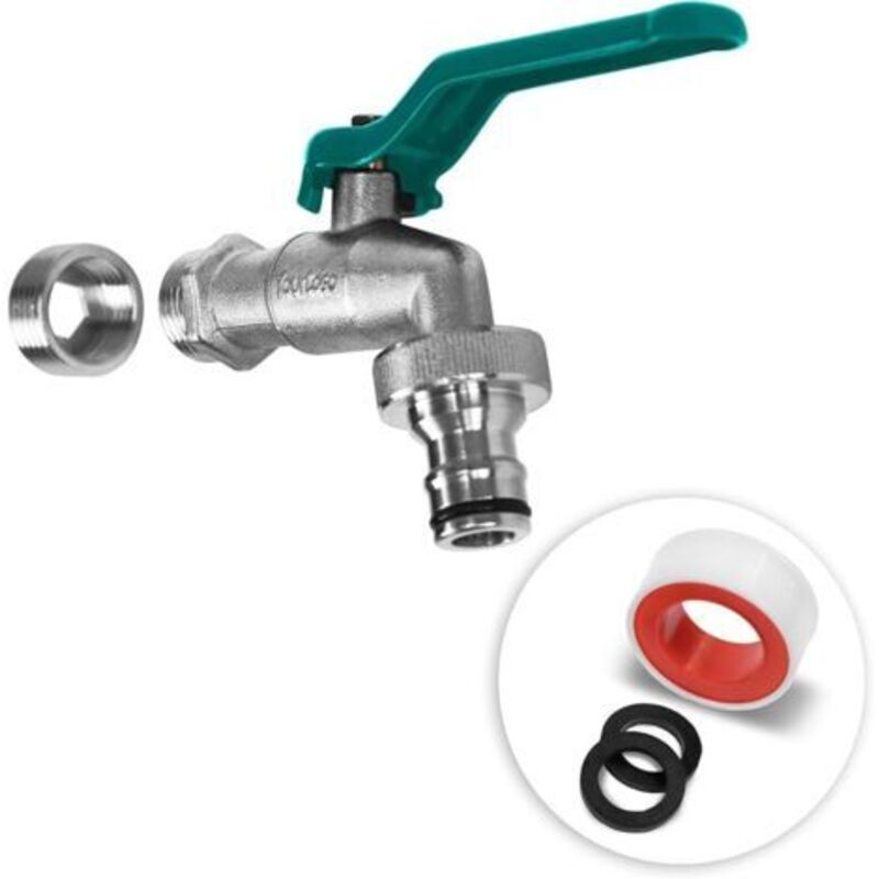 Robinet De Jardin 1/2" Und 3/4"" In Laiton Mit Raccord De Tuyau - À Boisseau Sphérique Résistant Au Gel Mit Bande D'Etanchéité (vert)