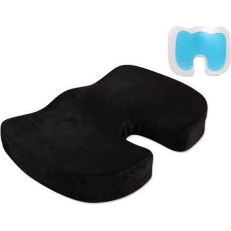 Coussin De Siège Orthopédique Mit Gel, Oreillier Coccyx En Mousse À Mémoire De Forme, 45 X 35 X 7 Cm Noir
