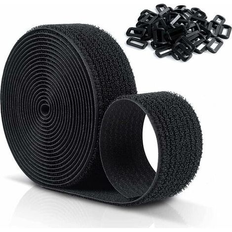 Wiederverwendbare Kratzbänder Mit Klettverschluss, 10 M X 25 Mm, Verstellbare Kabelbinder Mit 50 Kunststoffschnallen, Frei Zuschneidbare Schwarze Nylon-klettkabelbinder