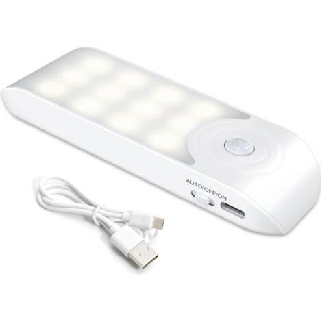 Weißes Wiederaufladbares Led-nachtlicht, Automatische Bewegungssensor-led-lampe, Tragbare Magnetische Wandleuchte, Für Schrank [12 Led] [3 Modi]
