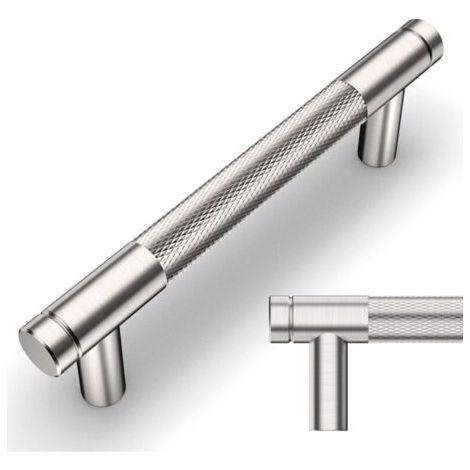 Set Mit 2 Gerändelten Möbelgriffen Aus Gebürstetem Satin-nickel, 96 Mm Mittenabstand, Für Schubladen, Kommoden, Schränke Und Küchenschränke