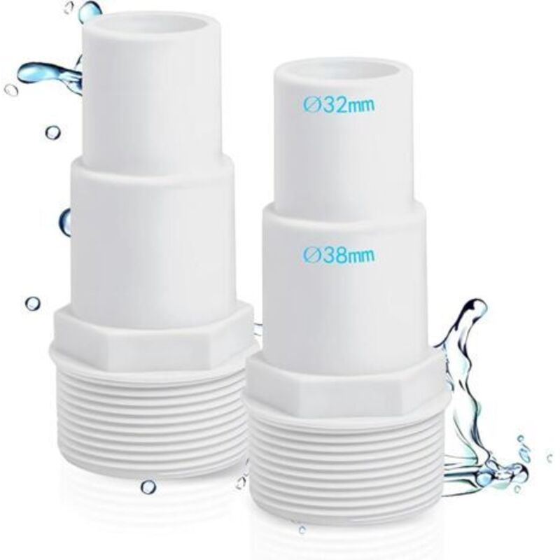 Set Mit 2 Schlauchanschlüssen Für Schwimmbad – Durchmesser: 32/38 Mm Auf 1,5 Zoll – Schwimmbad-adapter – Weiß