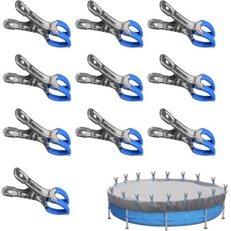 Serre Joints Für Piscine-bäche, Metall-pinces-à-couverture-resistantes, Pinces-à-ressort Für Auvent Tentes Plane Caravan Housse De Garden Shade (bleu X 10)