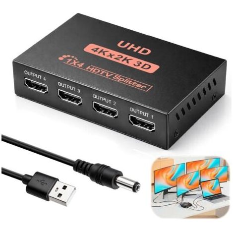 Splitter 1 Eingang 4 Ausgänge 4k-splitter 4 Ports 3d 1080p Duplikat-spiegelbildschirm-unterstützung Für Pc Laptop Hdtv-projektor Dvd-player Projektoren Box Ps4 Ps3 Blu-ray Stb