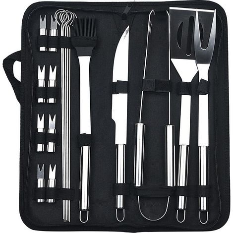 Professionelles Ensemble Aus 20 Grillutensilien – Zubehörset Aus Rostfreiem Edelstahl Für Die Küche Im Freien, Camping, Grillen Und Räuchern