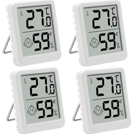 Set Aus 4 Innen-lcd-thermometern/hygrometern Mit Smiley-anzeige, Babyzimmer, Salon, Büro, Tisch, Weiß.