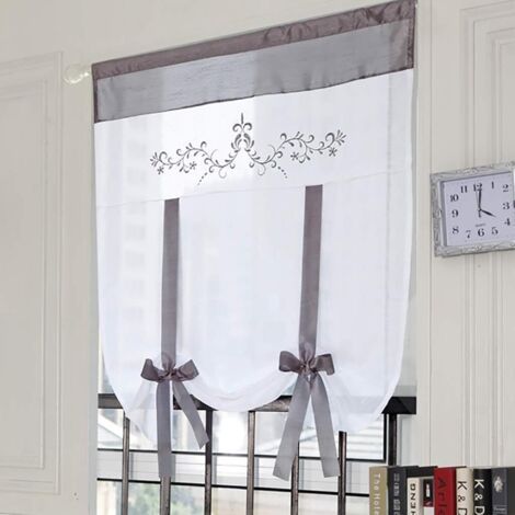 Einzelrollo, Grau, 60x140 Cm, Mit Besticktem Tüllvorhang, Polyestergewebe, Geeignet Für Schlafzimmer, Küche, Bad, Wohnzimmer, Balkon.