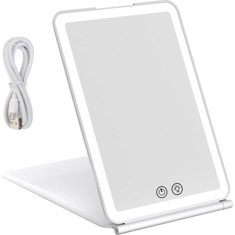 Miroir De Maquillage De Voyage, Miroir De Beauté Tragbares, Strahlendes Licht Mit 72 Leds, 3 Farben, Taktile Intensität, Variabel (weiß)