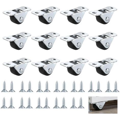 Set Mit 12 Kleinen 12-mm-möbelrollen Aus Gummi, Mini-rollen Mit 24 Schrauben Und Stahlplatten-möbelrollen, Leise Rollen Für Schränke, Kleingeräte, Werkzeugkästen
