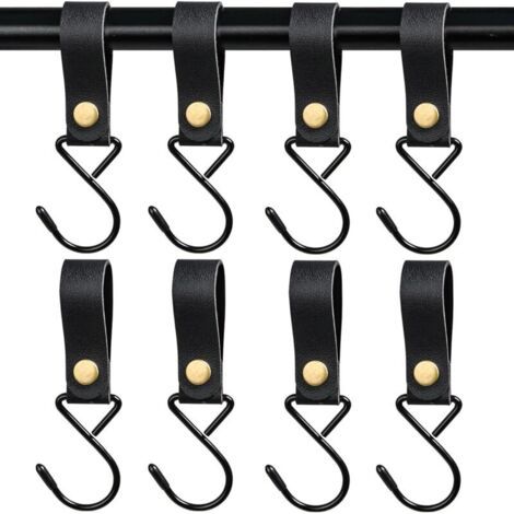 8er-pack S-haken Aus Leder Mit Schnalle – Metallhaken Für Küche, Bad, Camping, Praktischer Gegenstandsaufhänger.