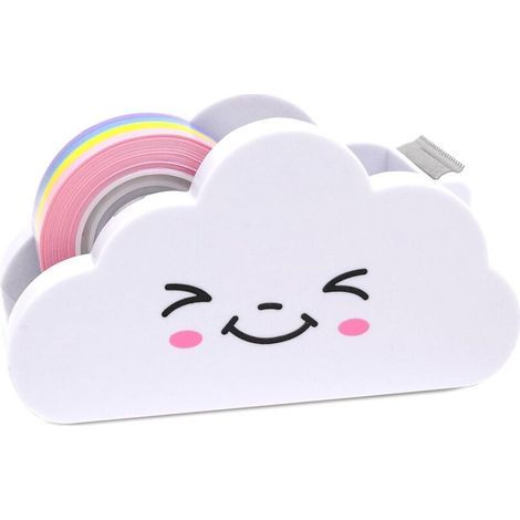Desktop-klebebandabroller, Lustiger Wolken-klebebandabroller, Kleiner Abroller Mit 1 Regenbogen-klebebandrolle Für Studenten, Weiß
