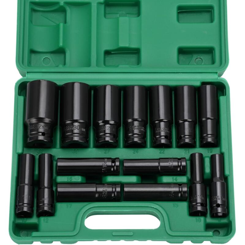 15-teiliger 1/2-zoll-schlagsteckschlüsselsatz, 8–32 Mm Lange Steckschlüsseleinsätze, Schraubenschlüsseladapter, Autoreparatur, Reifenwechsel, Gerätereparatur